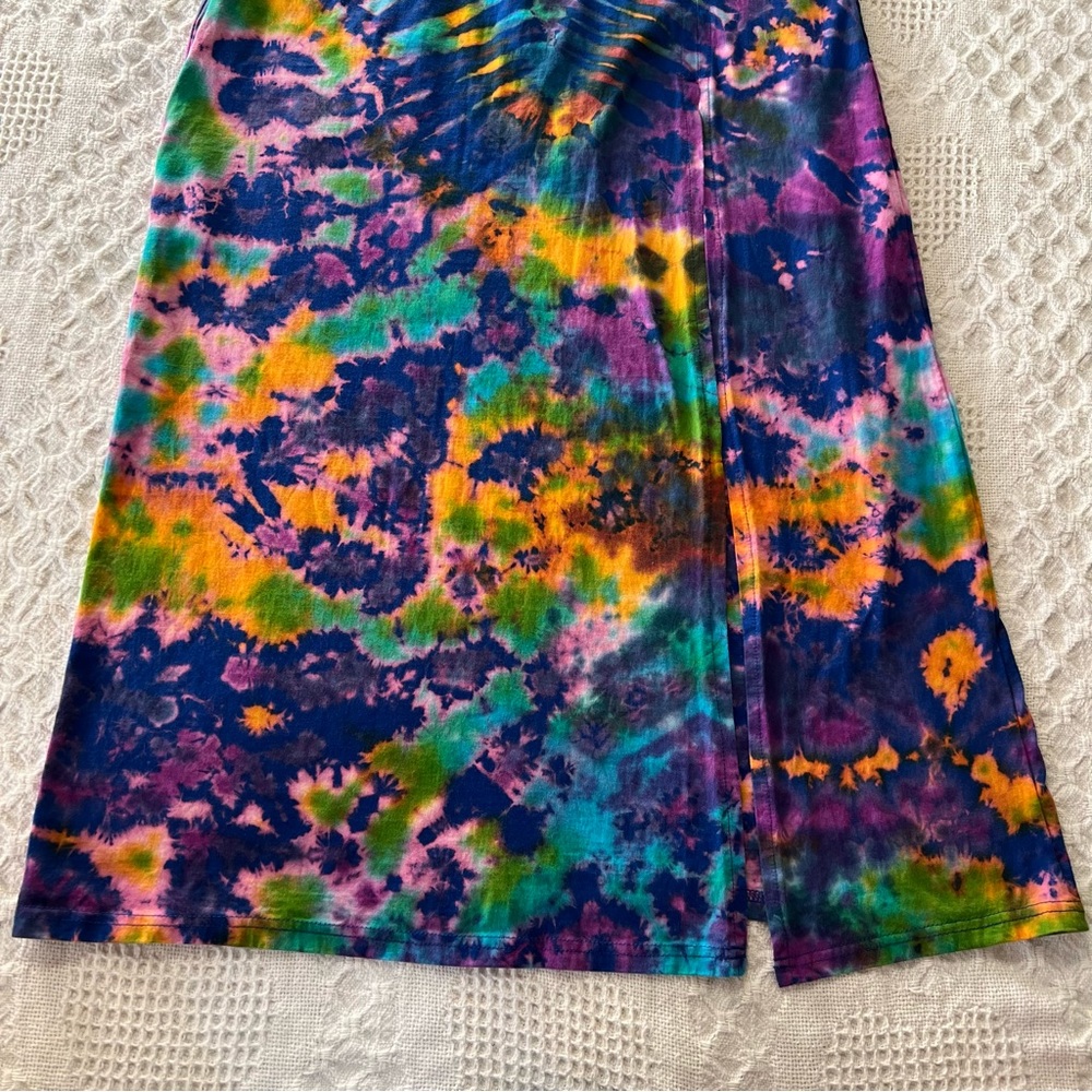 Saisby by Cg Vibrant Hand Tie-Dyed Mock Neck Dress Top Side Split Hem Cotton - Picture 14 of 15